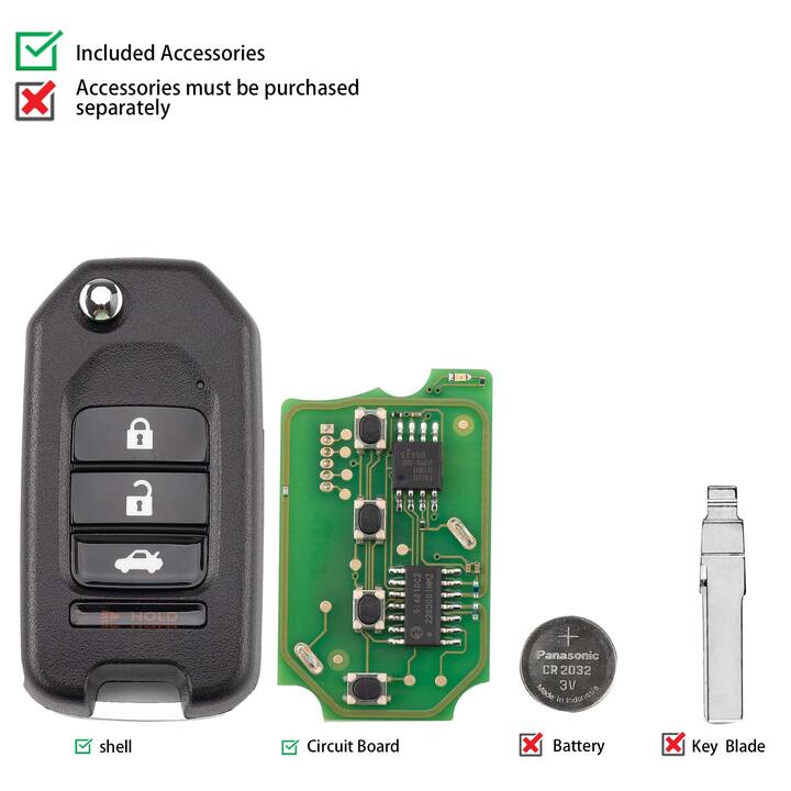 [5Pcs/Set] CG C13-000004 A10-3+1 Honda Style(Flip-3+1BTN) 4 Buttons Wire Remote