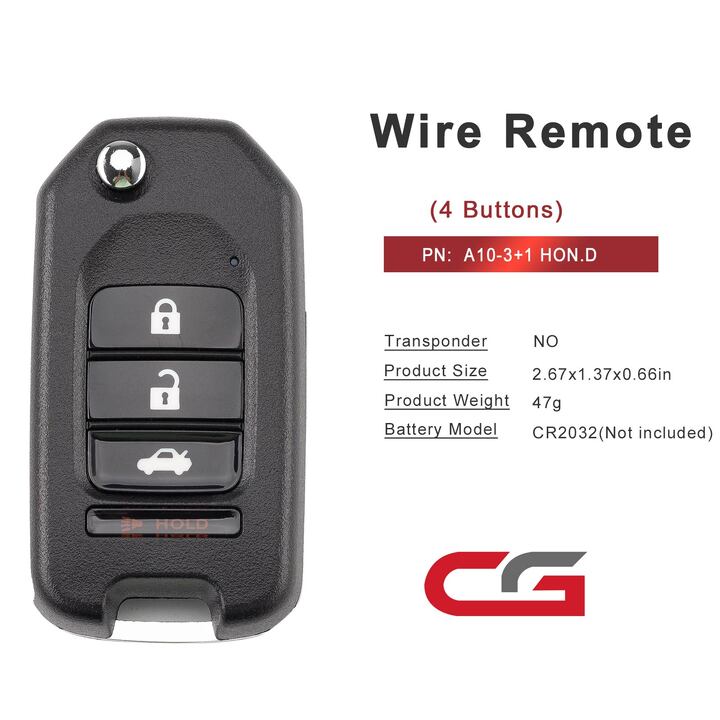 [5Pcs/Set] CG C13-000004 A10-3+1 Honda Style(Flip-3+1BTN) 4 Buttons Wire Remote