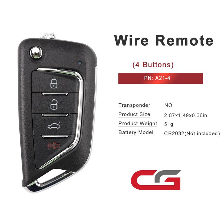 CG C13-000006 A21-4 CAD.LAC(4 BTN) 4 Buttons Wire Remote Used with CGDl K2 Remote Key Programmer
