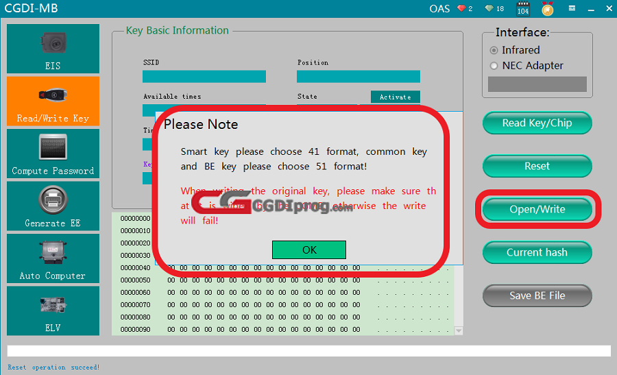 CGDI MB Write the original key by infrared  14