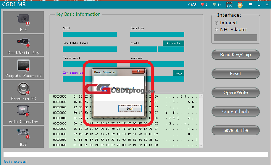 CGDI MB Write the original key by infrared  06