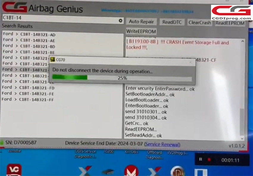 Fault Code Readout - CRASH Event Storage Full and Locked